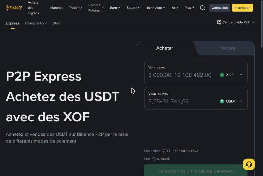 Binance P2P Express pour acheter des USDT avec des XOF Binance P2P Express pour acheter des USDT avec des XOF