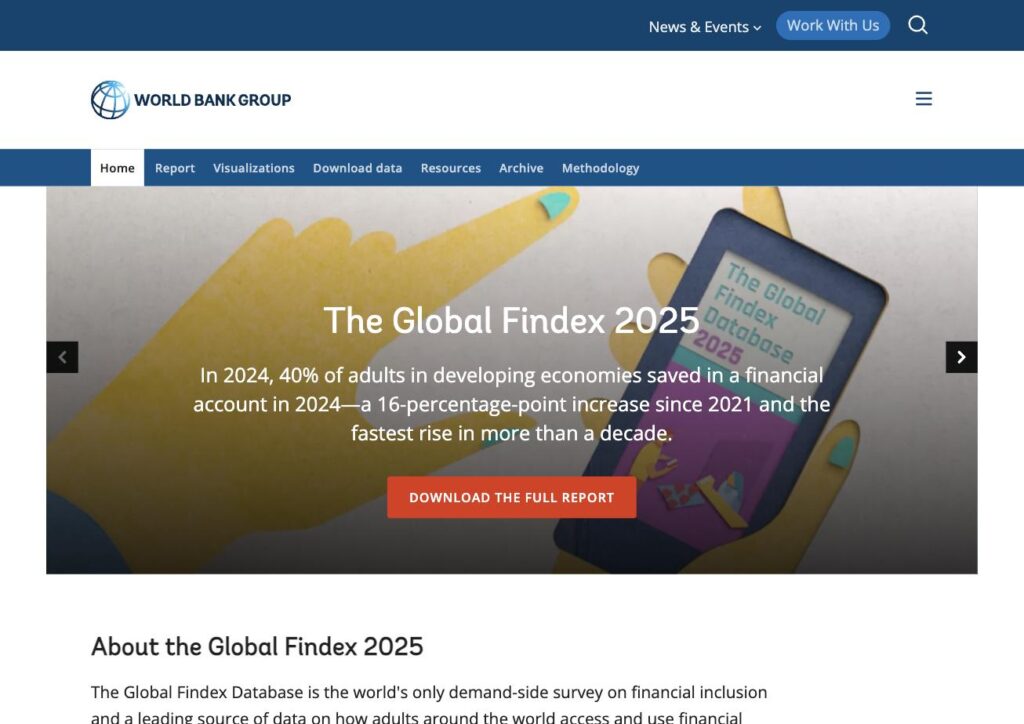 Page officielle du Global Findex 2025 de la Banque mondiale sur l'inclusion financière