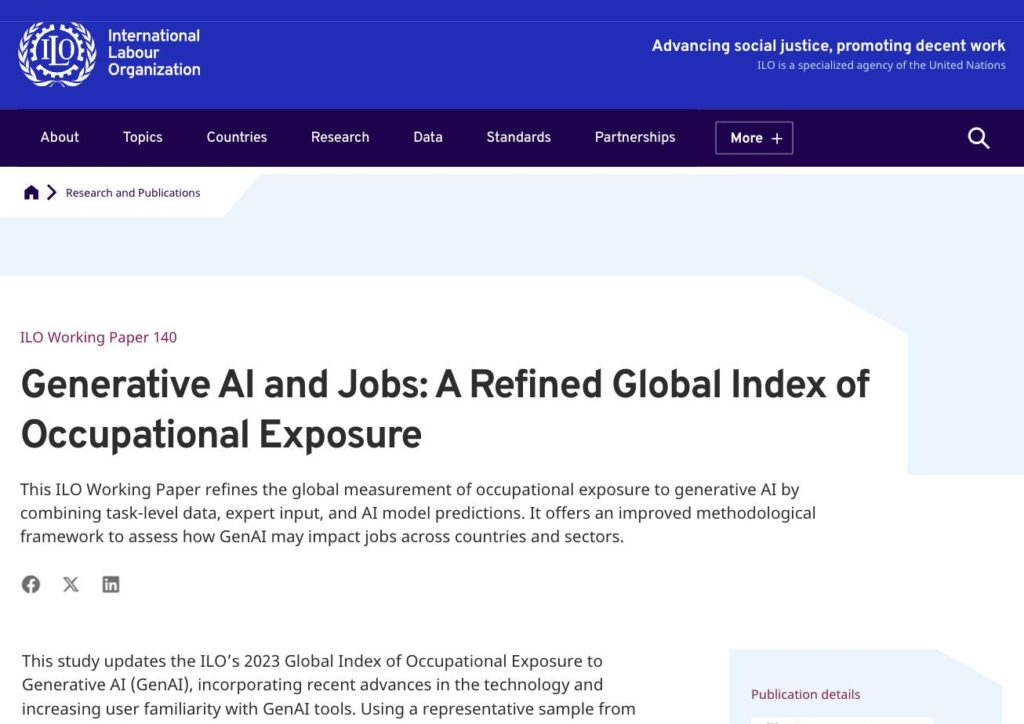 Publication de l'OIT sur l'exposition des emplois à l'intelligence artificielle générative Publication de l'OIT sur l'exposition des emplois à l'intelligence artificielle générative