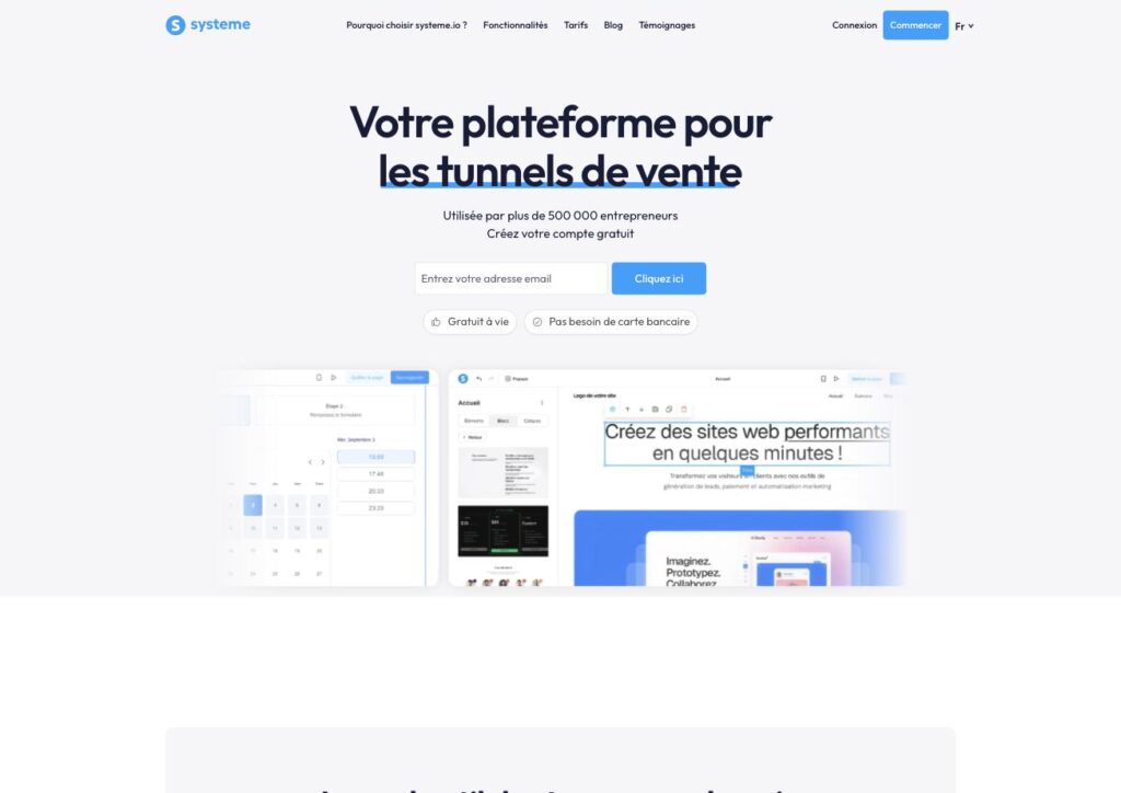Systeme.io : page d'accueil pour créer gratuitement tunnels de vente et pages de capture Systeme.io : page d'accueil pour créer gratuitement tunnels de vente et pages de capture
