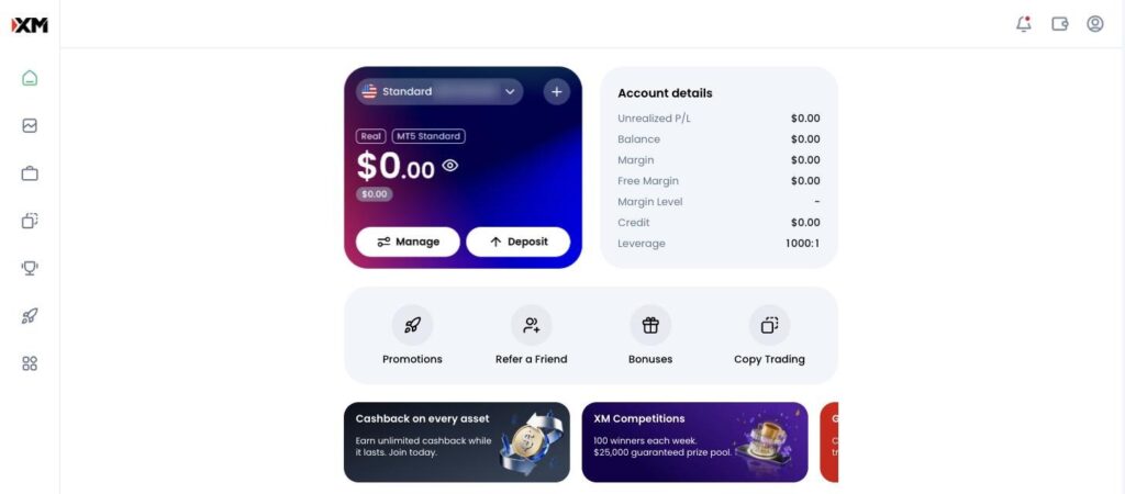 Espace membre XM : compte réel MT5 Standard, effet de levier 1000:1, bonus et copy trading