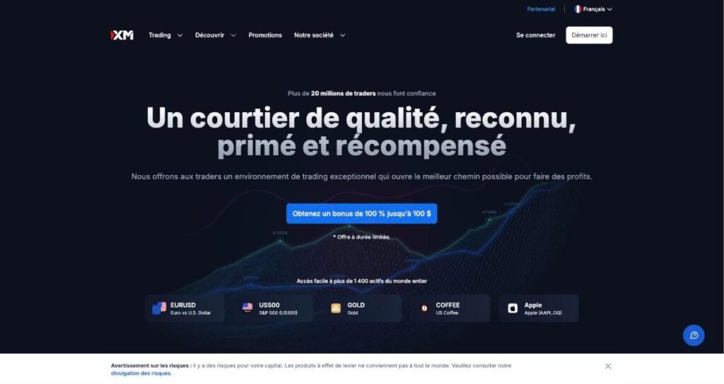 Page d'accueil officielle du courtier XM : plus de 20 millions de traders et 1 400 actifs