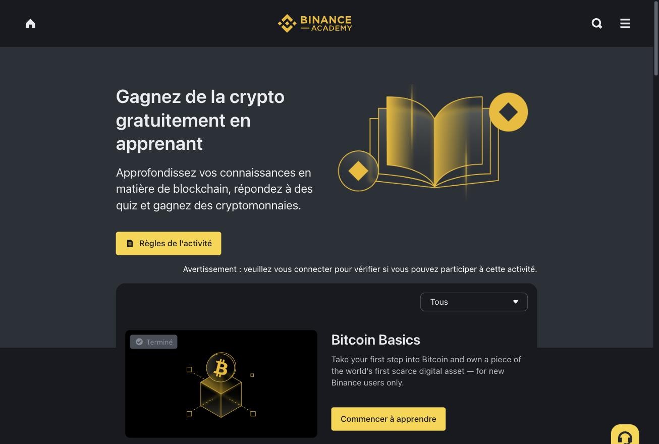Gagner de la crypto gratuitement sur Binance : Learn & Earn, parrainage et bonus