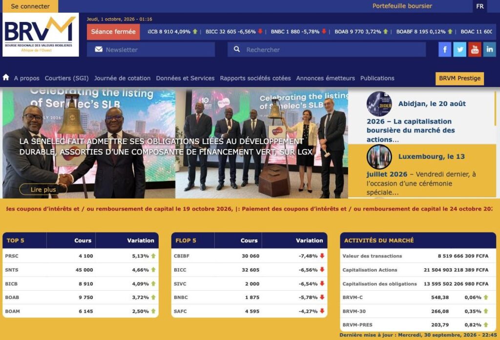 BRVM : cours des actions, indices et capitalisation sur le site officiel en 2026 BRVM : cours des actions, indices et capitalisation sur le site officiel en 2026