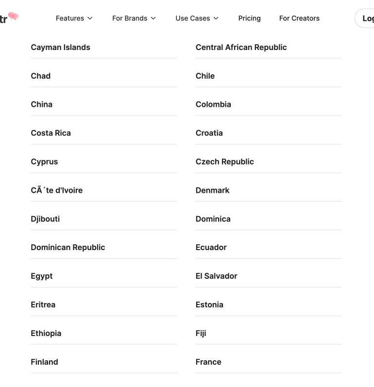 Devenir créateur UGC en Afrique : trouver des marques et fixer ses prix Liste des pays supportés par Collabstr incluant la Côte d'Ivoire et le Sénégal