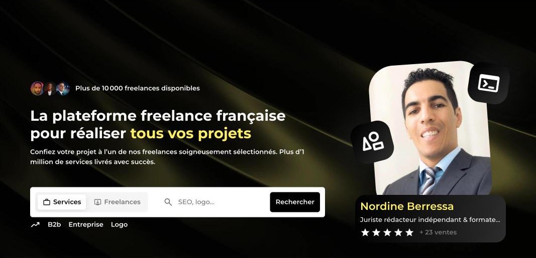 Page d'accueil de la plateforme freelance francophone ComeUp