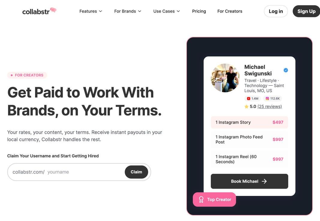 Devenir créateur UGC en Afrique : trouver des marques et fixer ses prix Page d'inscription des créateurs sur la plateforme UGC Collabstr