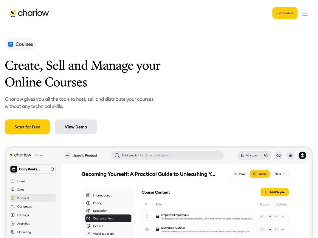 Page Chariow pour héberger et vendre une formation en ligne