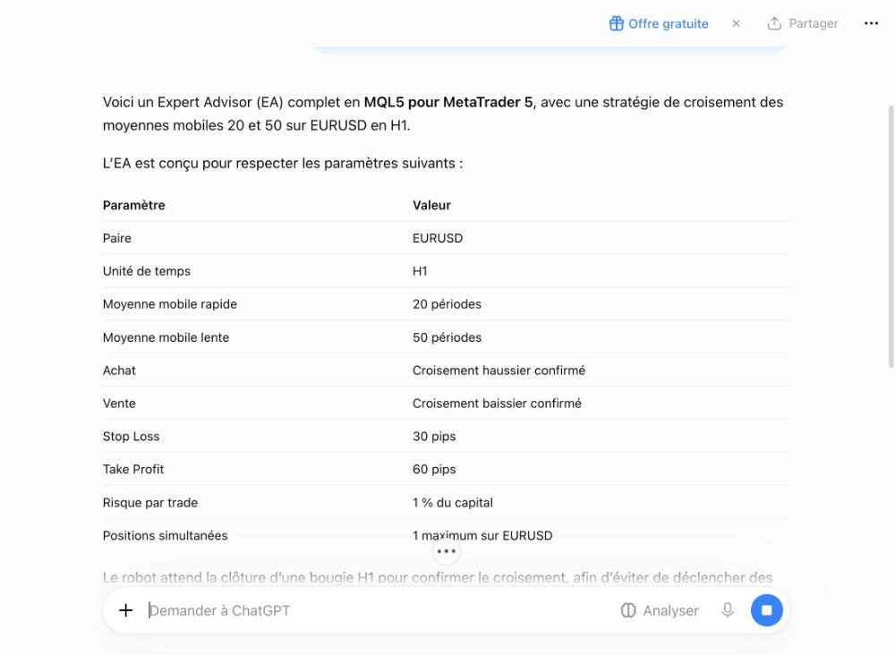 Créer un robot de trading avec ChatGPT : c’est possible ? (test réel)