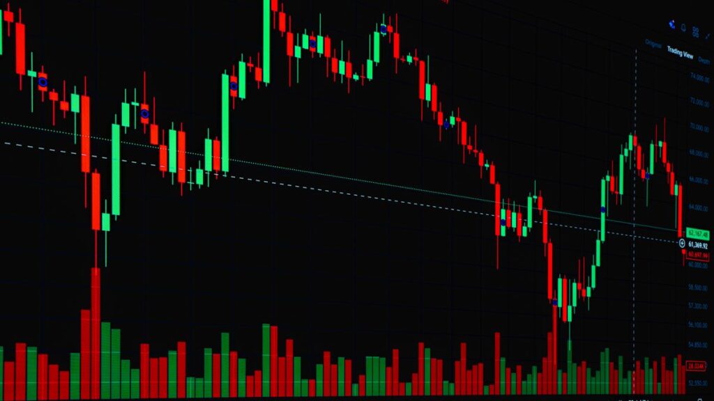Effet de levier en trading : pourquoi c’est dangereux pour les débutants Graphique boursier en chandeliers sur écran