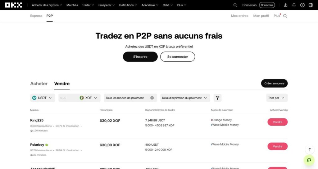 MEXC avis 2026 : fiable ou risqué pour les traders africains ? OKX P2P : vendre des USDT contre Wave et Orange Money à 630 XOF