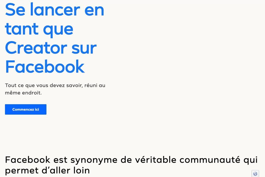 Monétisation Facebook en Côte d'Ivoire : conditions et date (2026) Menu Earn money de Facebook for Creators listant les outils de monétisation
