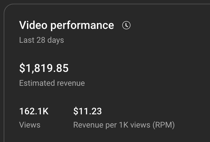 Chaîne YouTube sans visage : lancer et vivre de la monétisation en 2026 (même depuis l'Afrique) Revenus YouTube sur 28 jours : 1 819,85 $ pour 162 100 vues, RPM de 11,23 $