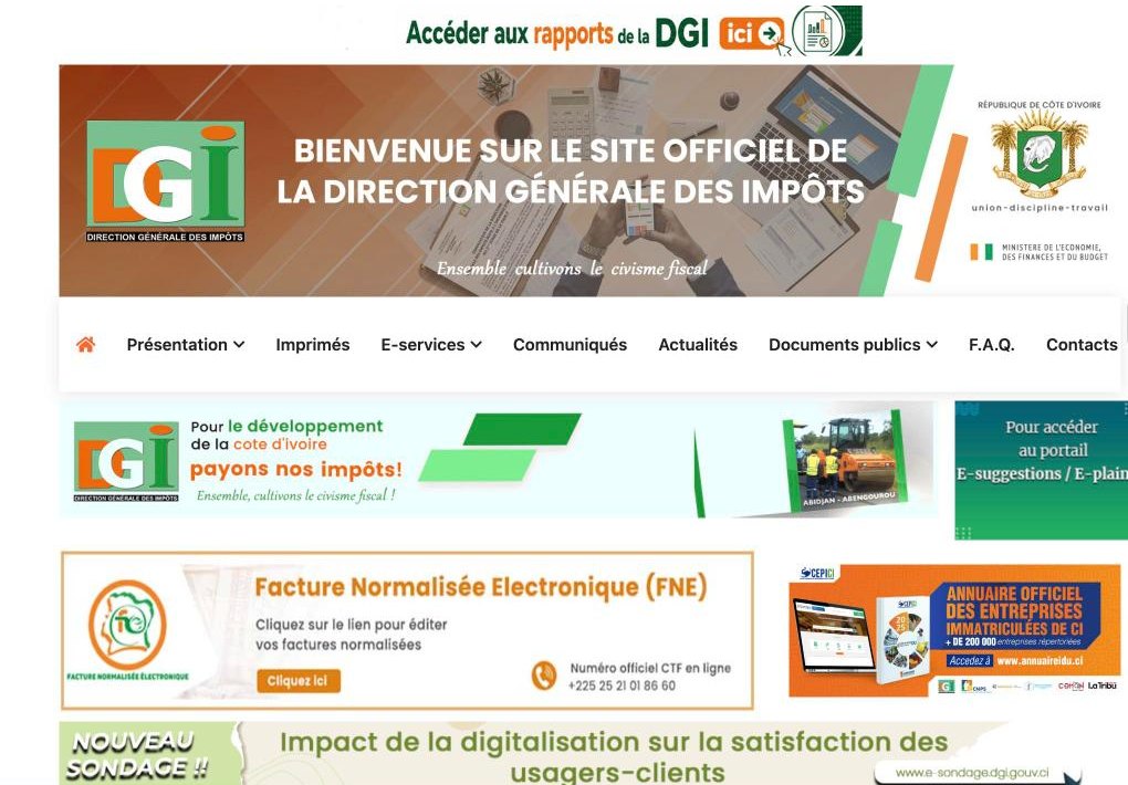 Statut d'entreprenant en Côte d'Ivoire : avantages et impôts Le site officiel de la Direction générale des impôts (DGI) de Côte d'Ivoire, où l'entreprenant déclare et paie ses impôts